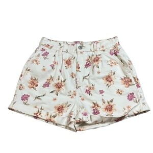American Eagle Womens Mom Shorts White Pink Floral Cuffed Jean Shorts Size 2
